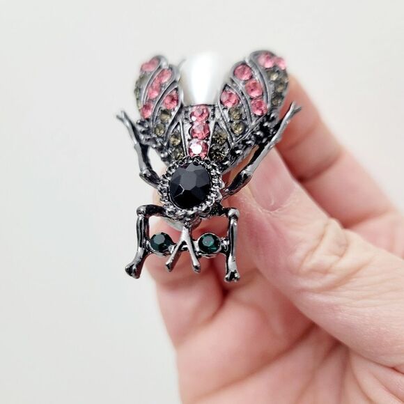 Brand New Black & Pink Bumblebee Rhinestone Brooch Pin - Picture 7 of 9